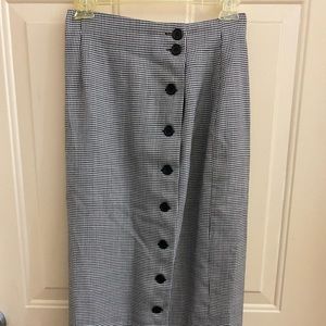 Vintage Black and White Houndstooth Plaid Button Down Skirt